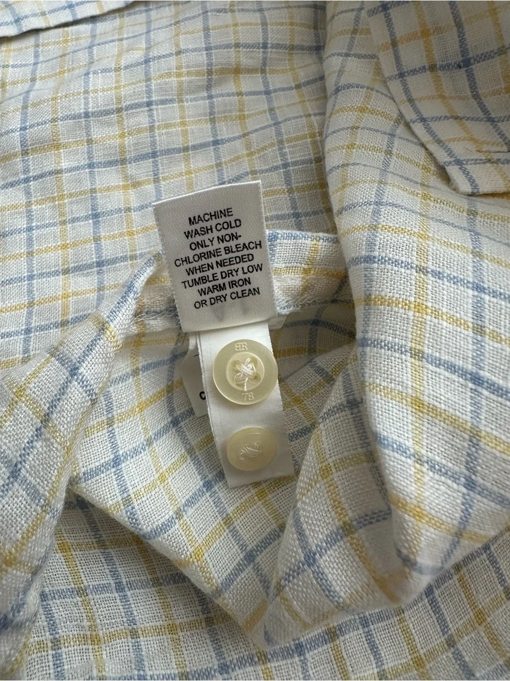 Banana Republic Mens XL 100% Linen Plaid Button Down Shirt Blue Yellow Classic